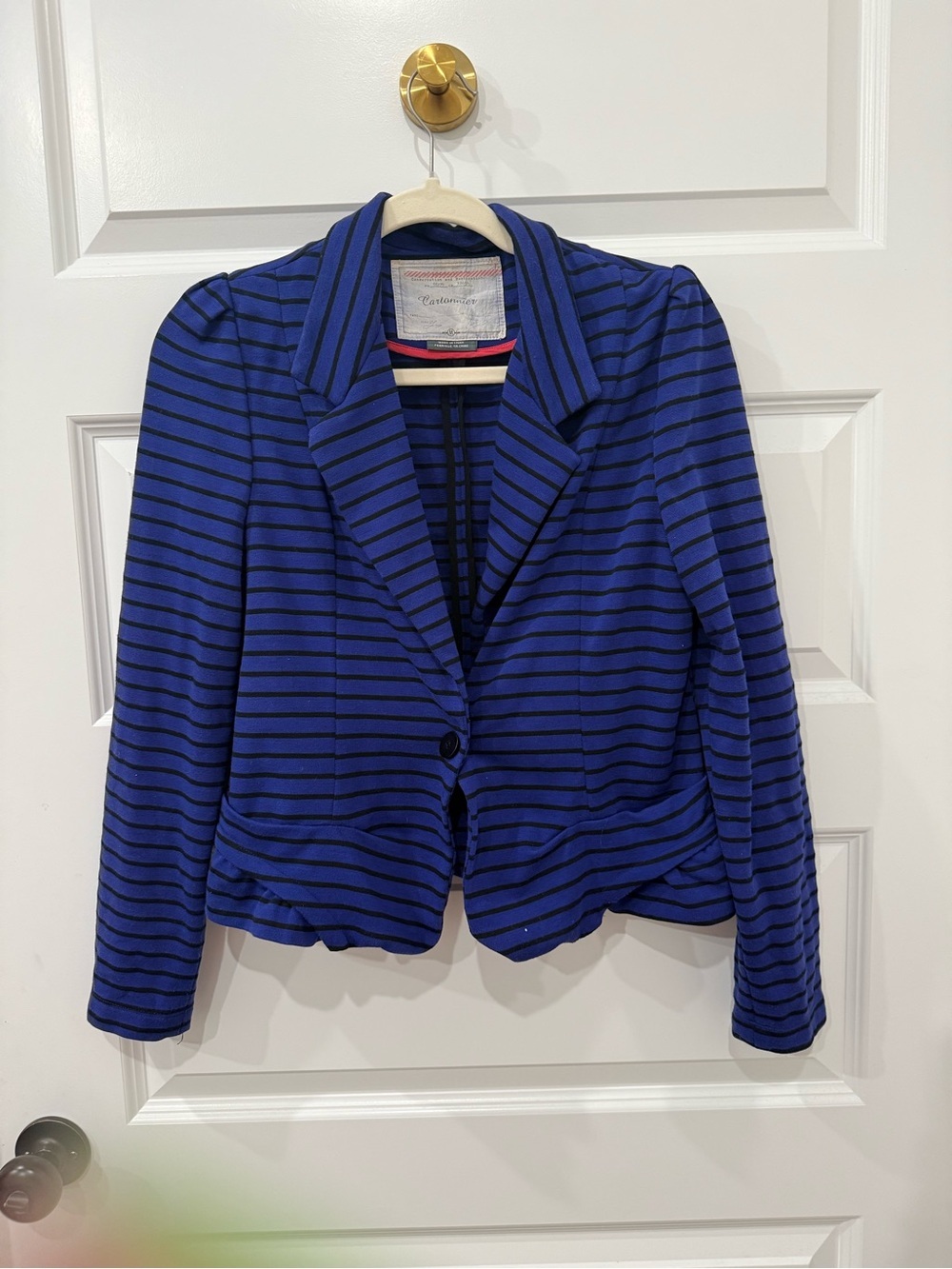 Anthropologie Cartonnier Striped Knit Blazer Ruffle Peplum Hem